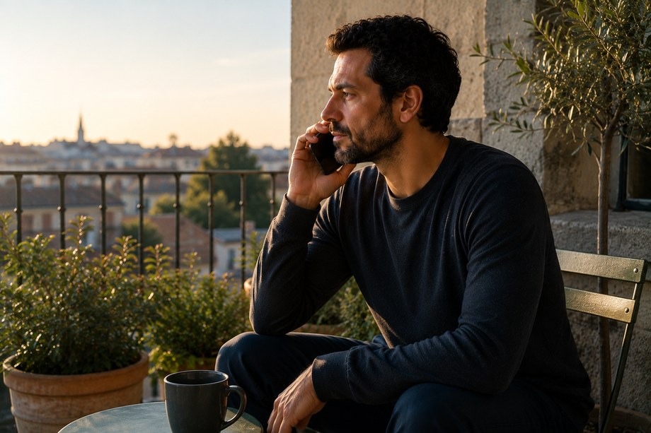 La même personne assise dehors, au téléphone.